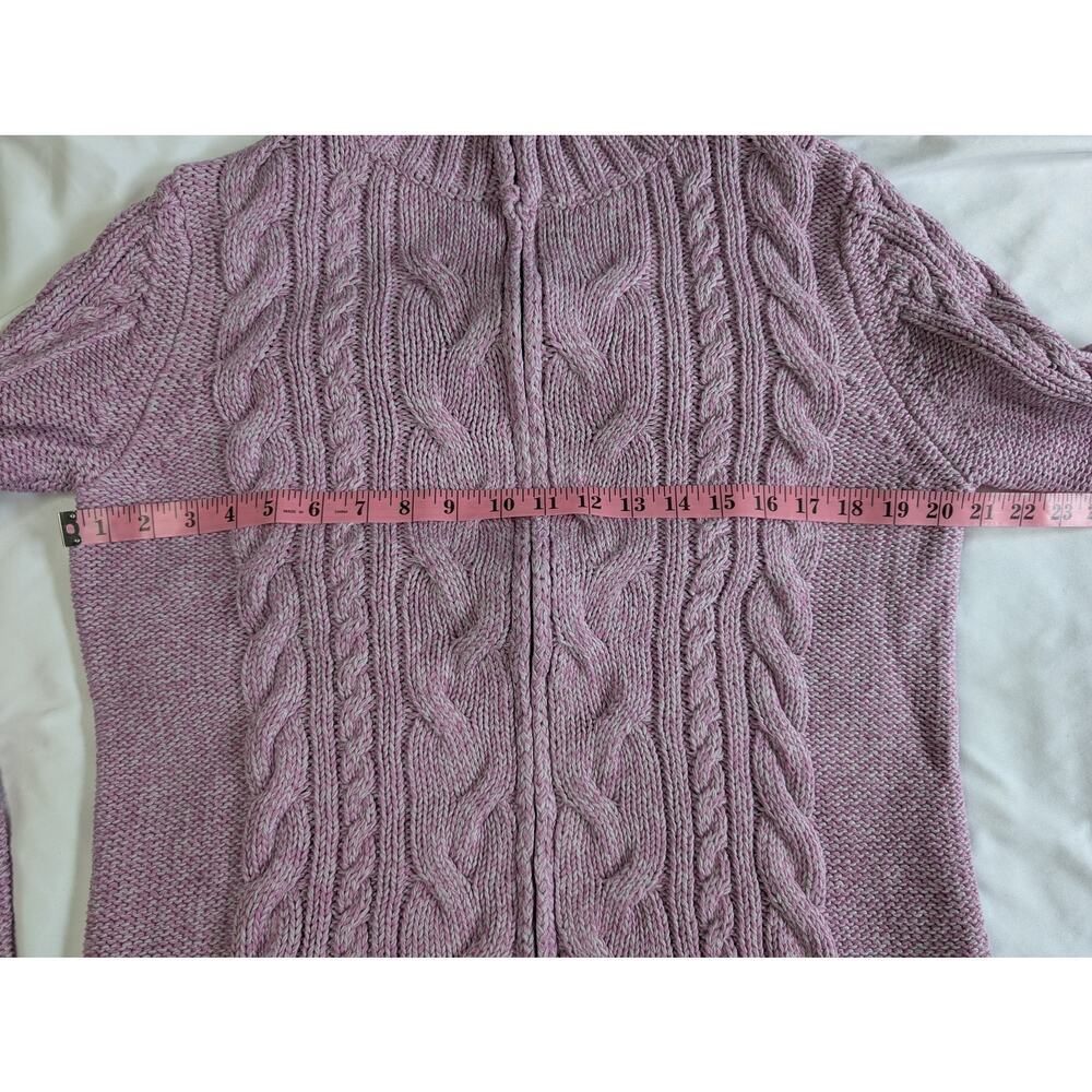 L.L.Bean Lavender Purple Cable Knit Full Zip Sweater Cotton Mock Neck Large - Picture 5 of 9